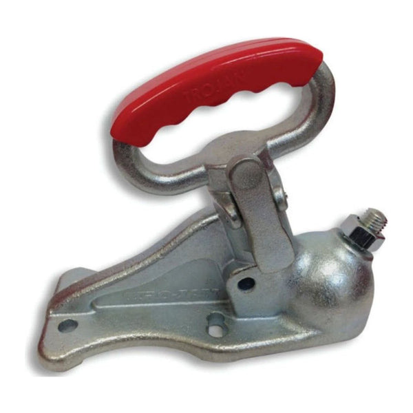 Pressed-steel trailer coupling with red handle