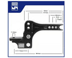 Dimensioned drawing of the 304 mm adjustable 3500 kg trailer ball mount