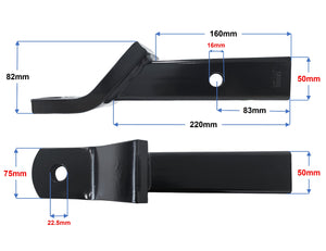 Dimensioned drawing of a 3500kg towball mount, 82mm drop