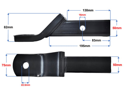 Dimensioned drawing of a 3500kg towball mount, 82mm drop