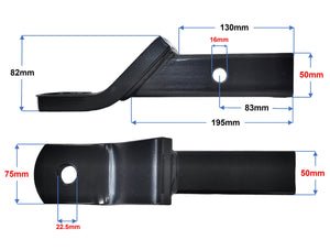 Dimensioned drawing of a 3500kg towball mount, 82mm drop