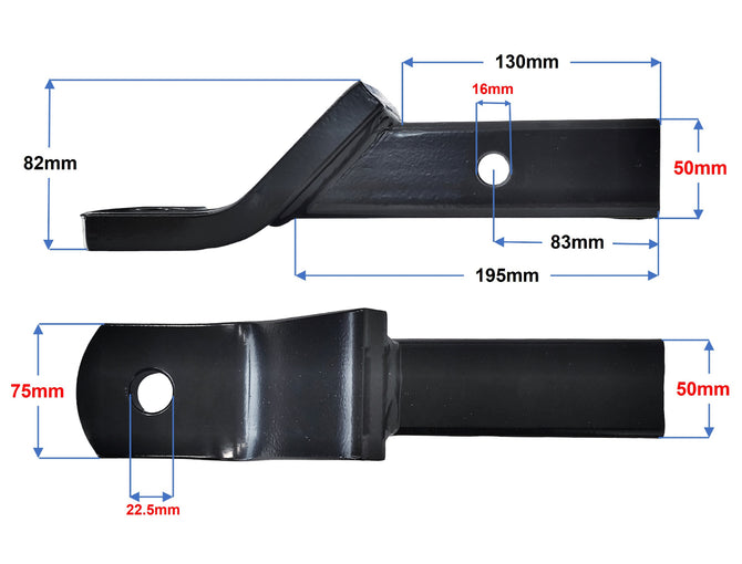 Dimensioned drawing of a 3500kg towball mount, 82mm drop