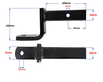Dimensioned drawing of a 2500kg towball mount, 160mm drop