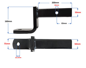 Dimensioned drawing of a 2500kg towball mount, 160mm drop