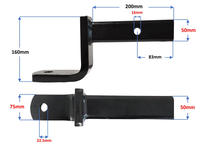 Dimensioned drawing of a 2500kg towball mount, 160mm drop