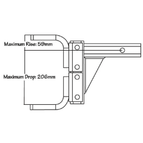 Line drawing of the Pro Series PRO7218 towball mount showing 59 mm rise and 206 mm drop