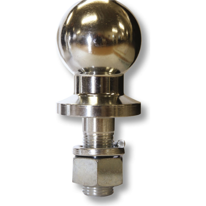 CM Trailer Parts 2-5/16 inch chrome tow ball with a 1 inch threaded shank, nut and washer