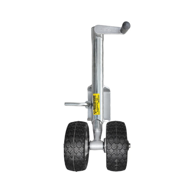 Christine Products galvanised sidewind jockey wheel with 190mm twin wheels and a bolt-on bracket