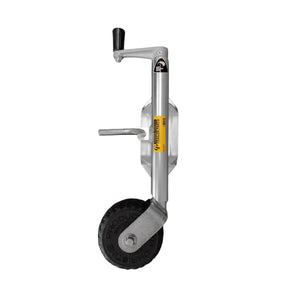 Christine Products galvanised bolt-on jockey wheel rated to 150kg with a 155 x 65mm solid rubber wheel