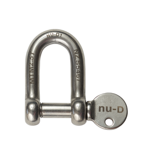 Nu-D 10mm stainless steel Dee shackle with captive pin, rated 2500kg MTM