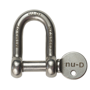 Nu-D 12mm stainless steel Dee shackle with captive pin, rated 3000kg MTM
