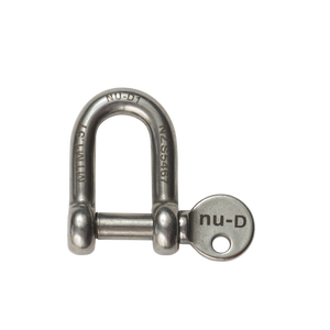 Nu-D 8mm stainless steel Dee shackle with captive pin, rated 1500kg MTM
