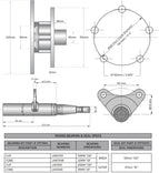 Dimensioned diagram of the 1500kg disc braked hub and stub set